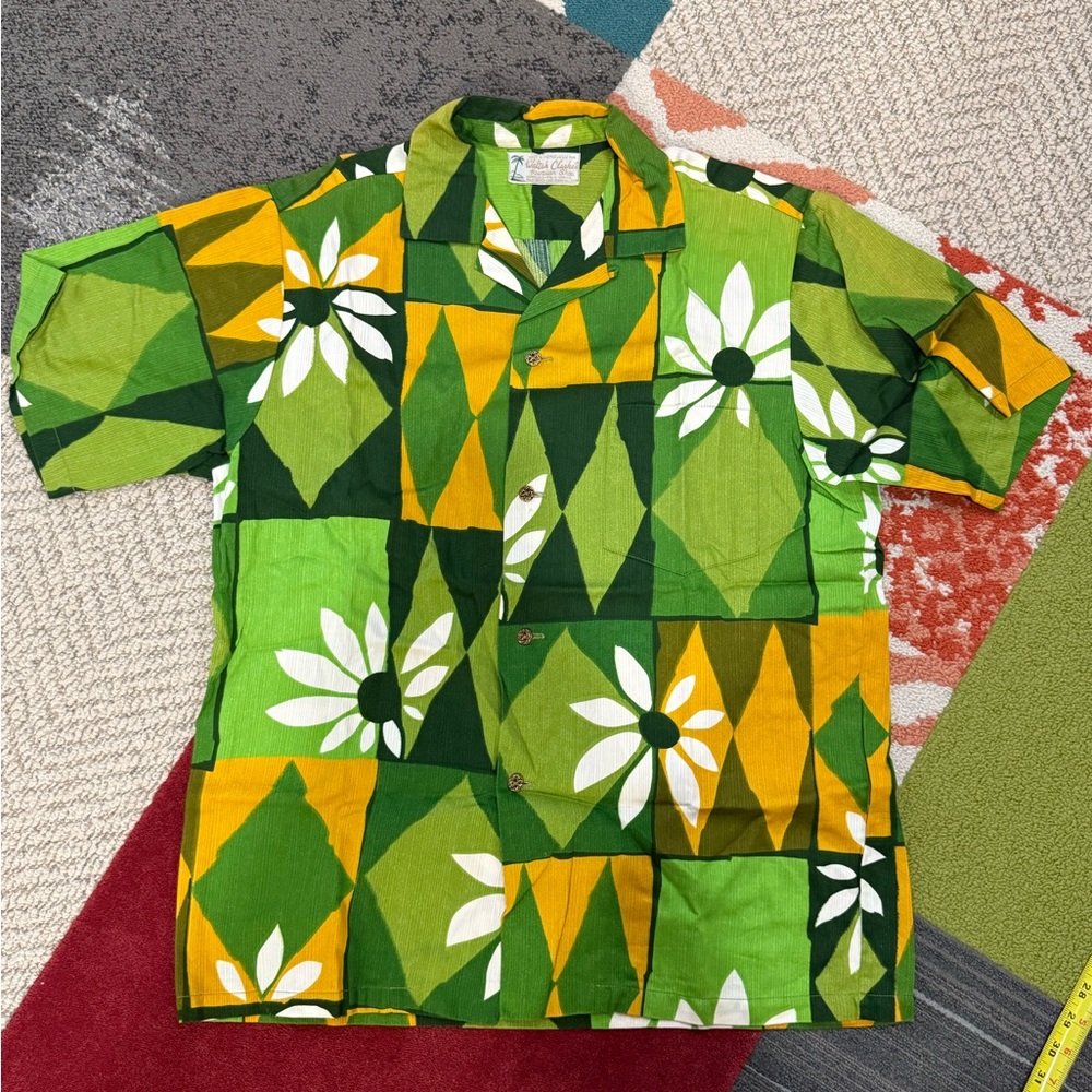 Waltah Clarke Green and Yellow Floral Hawaiian Men's Shirt